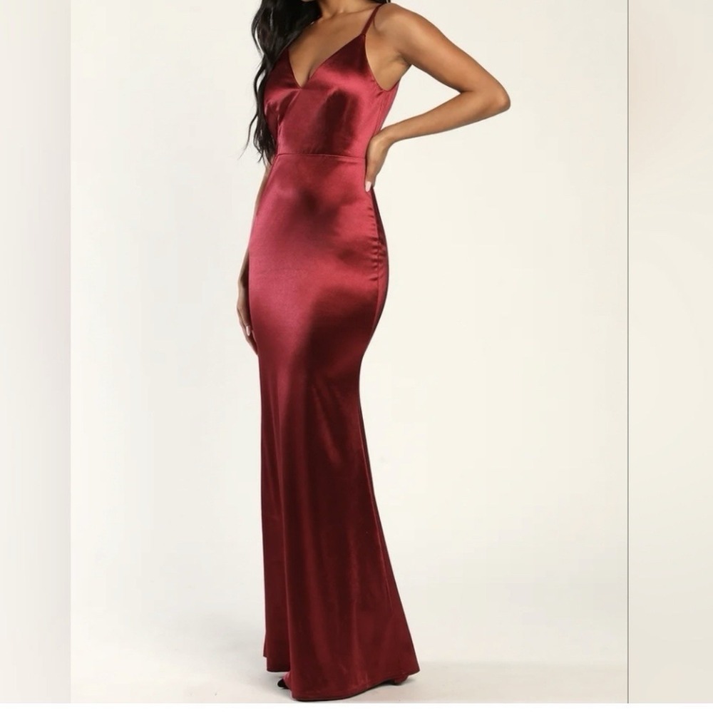 Lulu's Deep Red Satin Maxi Dress